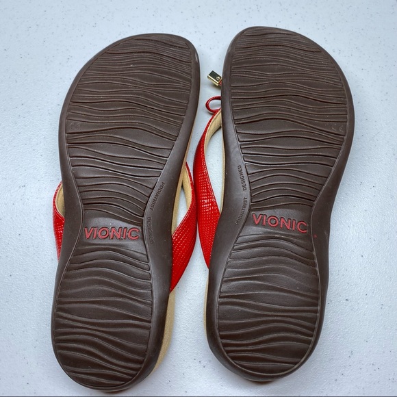 Vionic Bella II Lizard Flip Flops Red Bow Comfort Sandals 10 - Picture 7 of 7